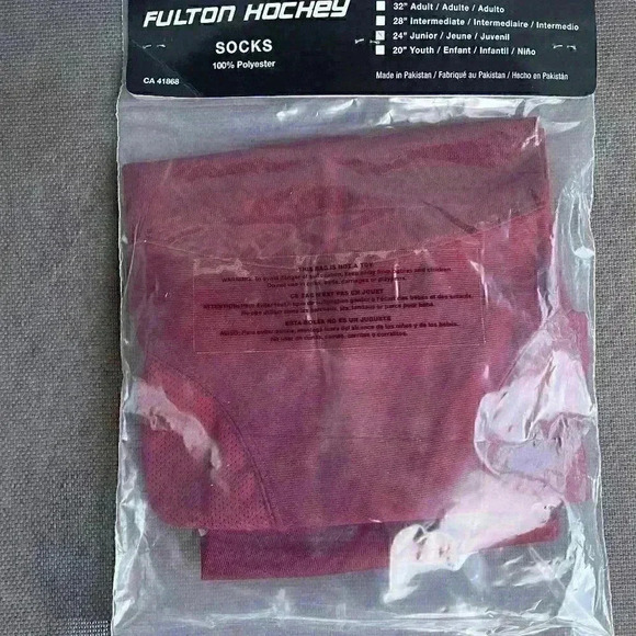 Fulton Hockey socks ~ 24" Junior ~ 2 Tone burgundy/white - Picture 2 of 2